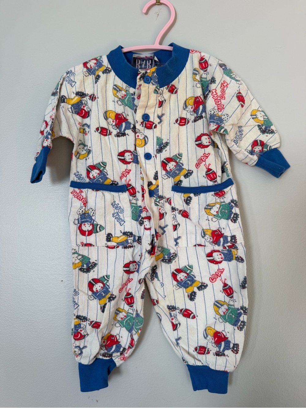 Vintage Unbranded Cream & Blue Kids One-Piece Romper with Playful Print